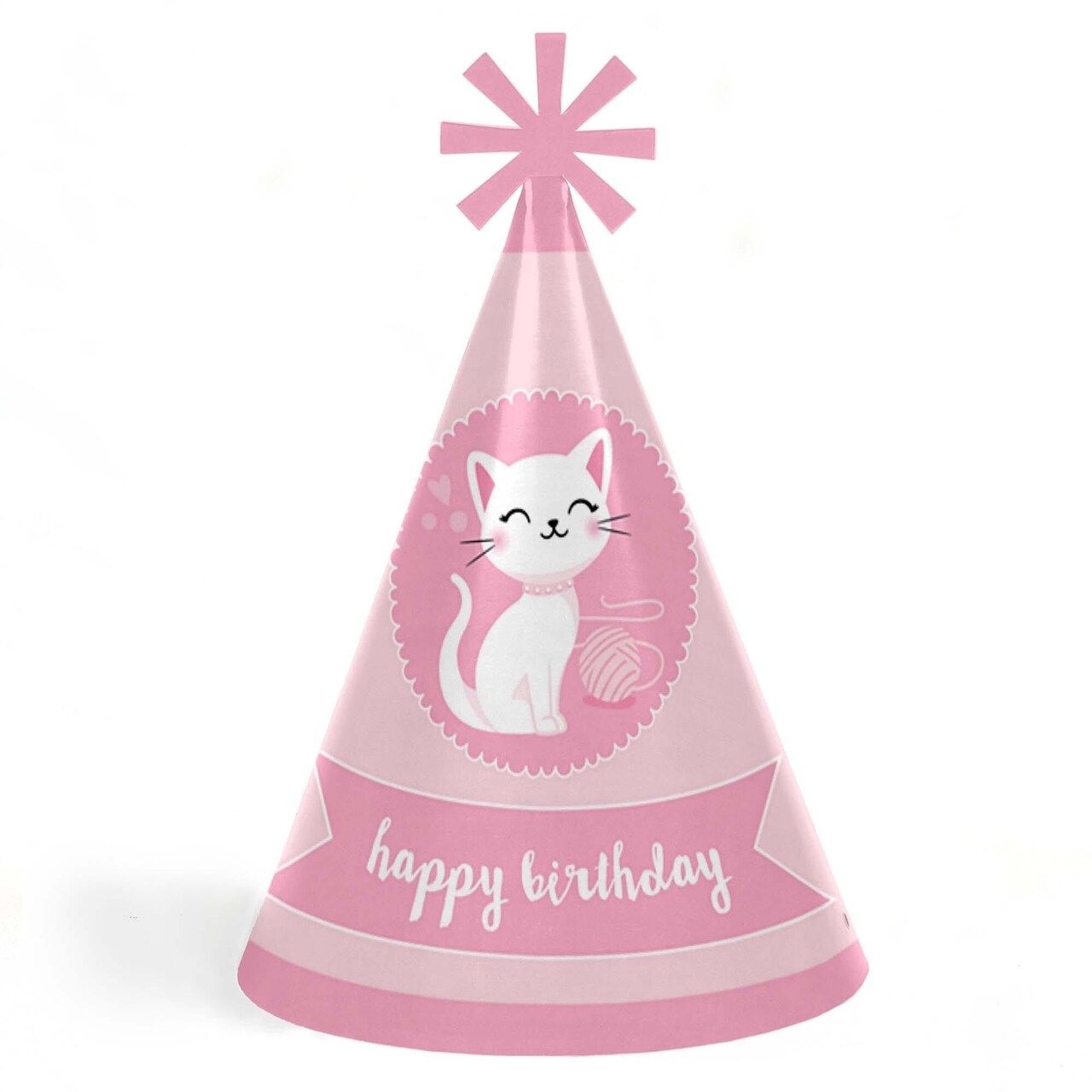Big Dot of Happiness Purr-fect Kitty Cat - Cone Happy Birthday Party Hats for Kids and Adults - Set of 8 (Standard Size)